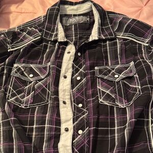Men's Black and Purple Plaid Shirt BKE
